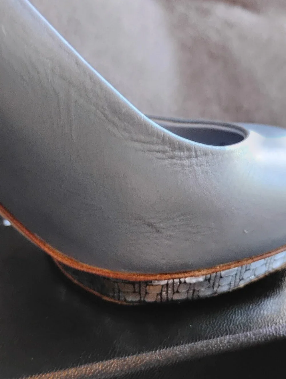 CHANEL CC Grey Pumps Metallic Mosaic Platform Heels! Authentic